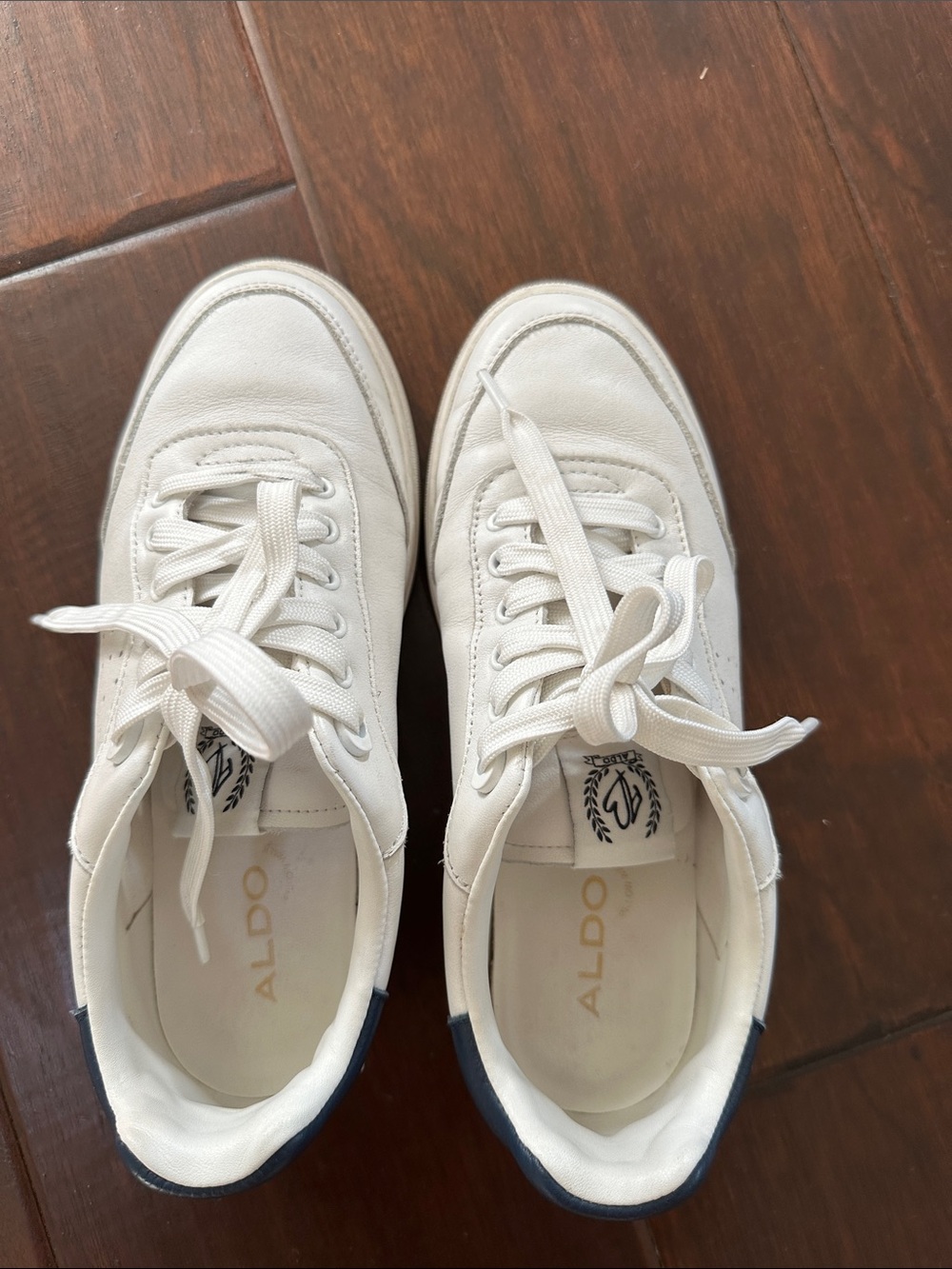 Aldo White Sneakers with Navy Heel Accent - women size 6